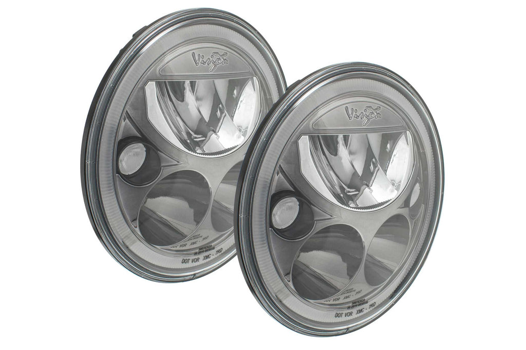 Vision X LED Heads: (Each / 7in Round / Black / White Halo) (Motorcycle Spec)