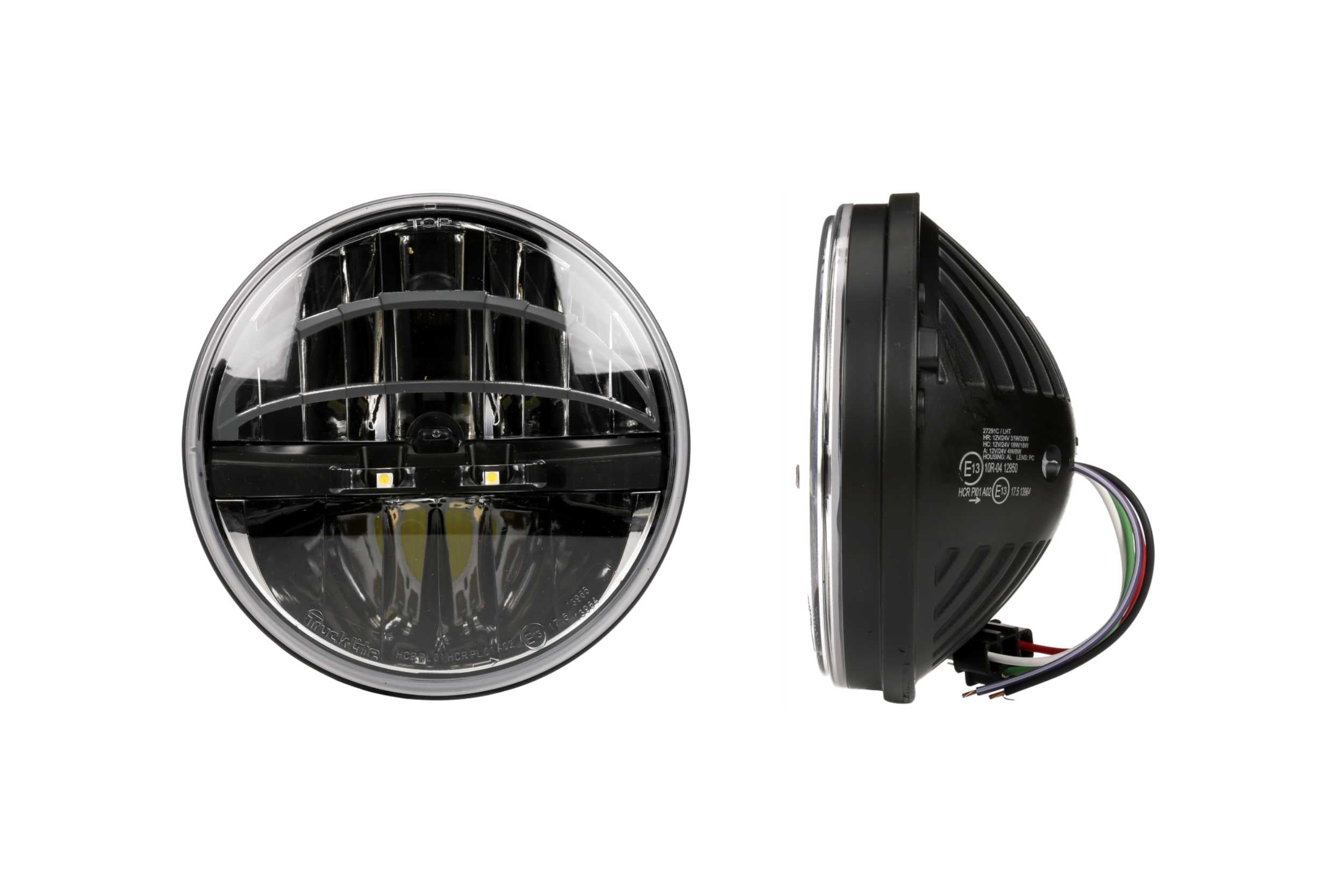 Truck-Lite 7" Universal LED Headlight (Each / High-Low / 27275C / H4/ Dark Chrome / LHT / Heated Lens)