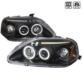 1999-2000 Honda Civic Spec-D Tuning Dual Halo LED Projector Headlights w/Eyebrows (Matte Black Housing/Clear Lens)